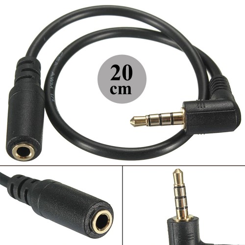 3.5mm 90 Derece Açılı 4 Kutuplu Stereo Ses Mikrofon Uzatma Kablosu