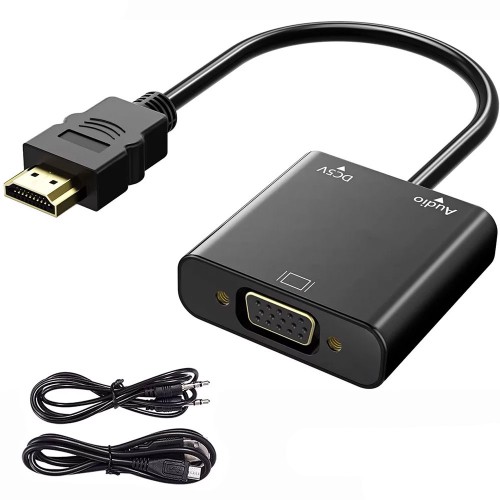 HDMI to VGA Çevirici Uydu Cihazı PS3-PS4 Uyumlu Ekstra Güç+Ses Destekli